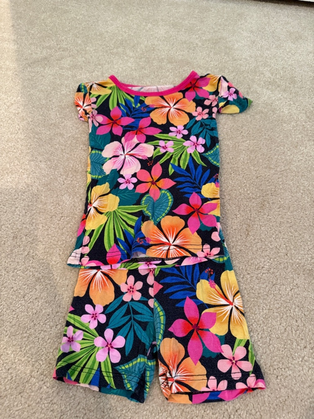 Little Sleepies Black Tropical Floral Kids Pajama Set with Pink Trim